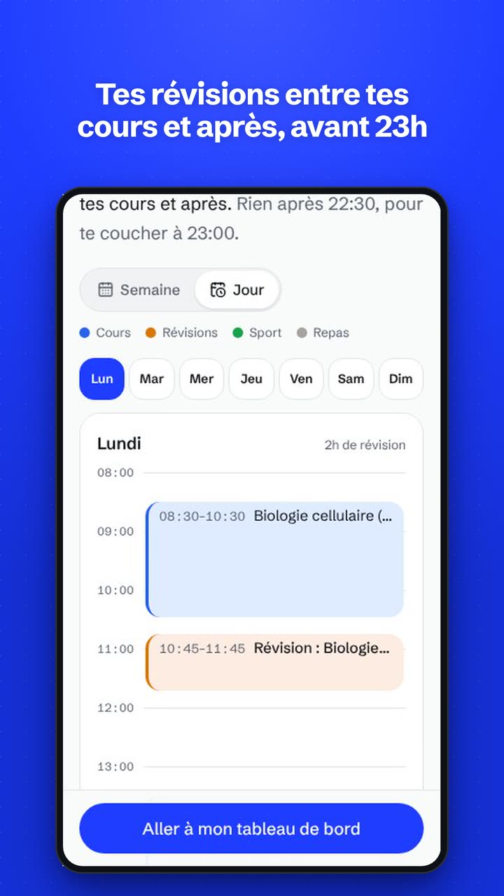 Une journée de la semaine type dans Zelqo LIFE : un cours de biologie le matin, puis une révision de biologie juste après.